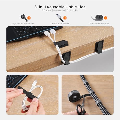 EUREKA ERGONOMIC Metal 316 PCS Cable Management Organizer Kit Cable Raceways, 6 Cable Holder, 4 Cord Sleeve, 60 Wire Clips, 2 Roll Self Adhesive Wire Ties, 100 Zip Ties Under PC Desk, Black