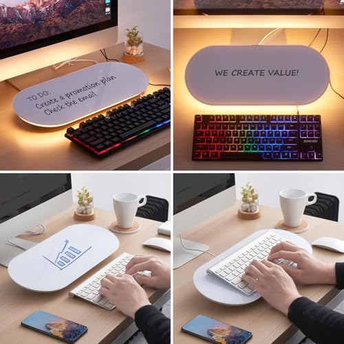 TSJ OFFICE Glass Desktop Whiteboard - 17 X 7 Inches Small Dry Erase Board with Warm White Light, Glass White Board Surface Notepad with 1 Drawer, Desk Organizers for Office, Home, School Supplies - color: Warm Light (White Glass)