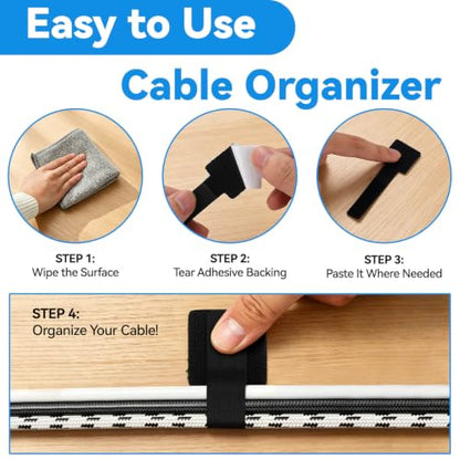 80 Pcs Cable Management Under Desk, Cord Organizer, Reusable Hook and Loop Cable Ties, Computer Accessories for Desk, Home Office Essentials, Black, White, Grey