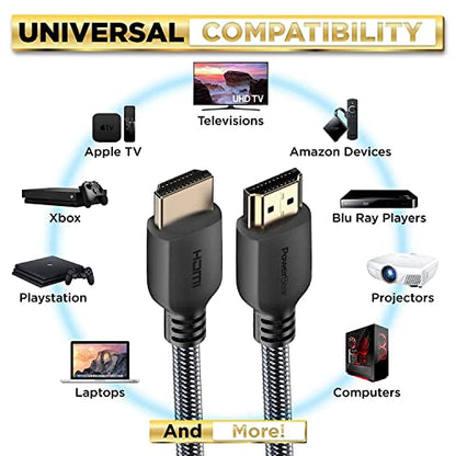 PowerBear 4K HDMI Cable 10 ft | High Speed Hdmi Cables, Braided Nylon & Gold Connectors, 4K @ 60Hz, Ultra HD, 2K, 1080P, ARC & CL3 Rated | for Laptop, Monitor, PS5, PS4, Xbox One, Fire TV, & More - size: 10ft