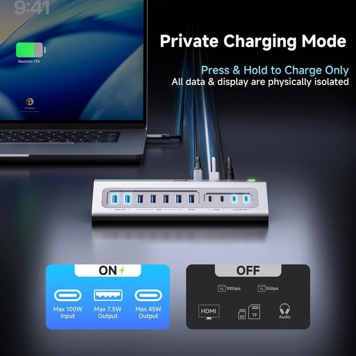 Giftos Powered USB Hub, 18 in 1 USB 3.2 Hub with 4K HDMI, PD 100W,45W Charge,10Gbps USB,SD/TF,Audio, 65W Adapter,3.3FT Cable,Aluminum,Smart Button, USB Hub for Mac, Mac mini, iMac,iPhone 17/16,iPad - size: 18 IN 1