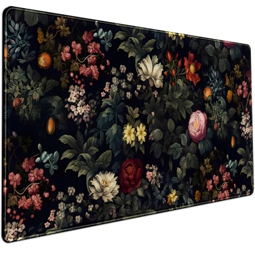 Black Vintage Desk Pad - Large Mouse Pad & Laptop Keyboard Mat - Non-Slip Base - 31.5 x 15.8 in - Gaming & Office Desk Decor - color: Vintage Rose