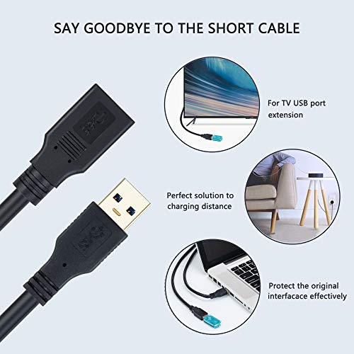 USB Extension Cable 10ft, USB 3.0 Extender Male to Female Cord High Data Transfer Compatible with Webcam,USB Keyboard,Flash Drive,Hard Drive,Printer, and More - size: 10ft