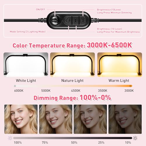 HITTI LED Half Moon Nail Desk Lamp, 30" Foldable Arch Light with 5X Magnifier & Phone Holder for Manicure, Handicraft, Art, Eyelash Extensions - Adjustable Brightness, 3 Color Modes, Home & Salon - color: Black