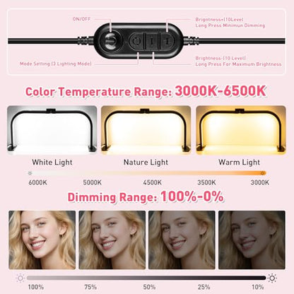 HITTI LED Half Moon Nail Desk Lamp, 30" Foldable Arch Light with 5X Magnifier & Phone Holder for Manicure, Handicraft, Art, Eyelash Extensions - Adjustable Brightness, 3 Color Modes, Home & Salon - color: Black