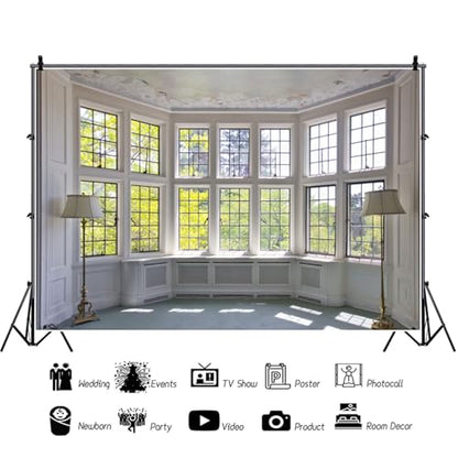 10x7ft Big Bright Window Backdrop Window Garden Zoom Room Background for Wall Zoom Living Room Office Backdrop for Video Conference Background for Video Recording - size: 10x7ft
