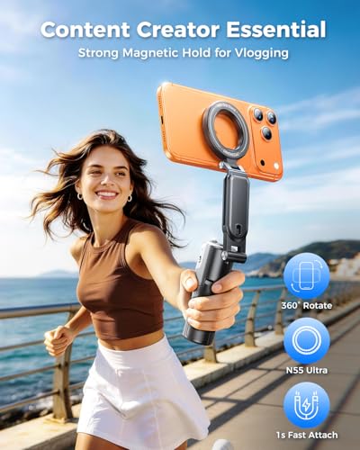 Mini Magnetic Selfie Stick Tripod for MagSafe, Pocket 4.8" Design, 4-in-1 | Zoom Control, Ergonomic Phone Grip, Detachable Multi-Function Bluetooth Remote and Up to 18" Extendable Selfie Stick