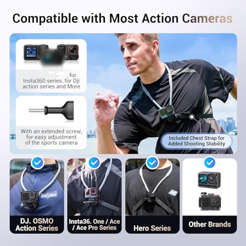 Magnetic Neck Mount for Action Camera,Magnetic Necklace Holder with Anti-Vibration Chest Strap & Quick Release,POV/Vlog Selfie Mount for Hero 13/12/11 for Insta360 Ace Pro 2 Osmo 360 Action 5Pro/4/3 - size: Black for Action Camera(Only)