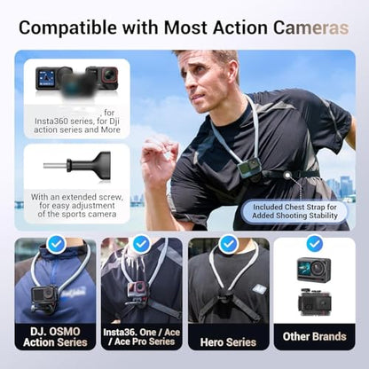 Magnetic Neck Mount for Action Camera,Magnetic Necklace Holder with Anti-Vibration Chest Strap & Quick Release,POV/Vlog Selfie Mount for Hero 13/12/11 for Insta360 Ace Pro 2 Osmo 360 Action 5Pro/4/3 - size: Black for Action Camera(Only)