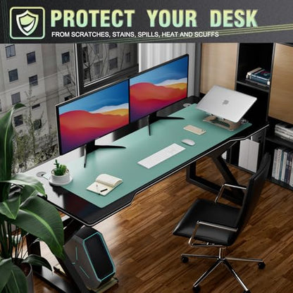K KNODEL Large Office Leather Desk Mat, Mouse and Keyboard Pad, Computer and Laptop Mat, Desktop Protector and Cover, Writing Pad and Blotter (47.2"x17", Green) - color: Green, size: 47.2" x 17"