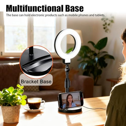 Desk Ring Light with Stand, Video Conference Lighting with Clip, Ring Light for Phone, Travel Selfie Light for Makeup, Live Streaming, Video, Photography