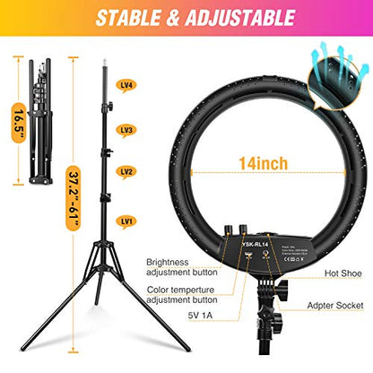 Ring Light with Tripod Stand, Yesker 14 Inch LED Ringlight Kit with Phone Holder Adjustable Color Temperature Circle Lighting, Led Photo Beauty Ring Lights for Camera for Vlog, Makeup, Video Shooting - style: 14 Inch Ringlight