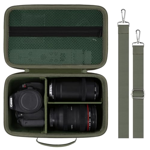 Camera Case Compatible with Canon EOS Rebel T7/T100/R50/R100/R5/R6 V//R6 Mark II DSLR Camera with 18-55mm Lens,Sony,Nikon DSLR Camera Protective Case with Shoulder Strap (Army Green Case) - color: Army Green Case