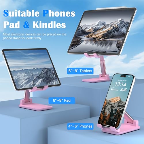 Cell Phone Stand, Adjustable Angle and Height Cell Phone Holder for Desk, Foldable and Portable, Anti-Slip Silicone Pad, Compatible with All Mobile Phones and 4-8 Inch Devices (Black&White&Pink) - color: Black&White&Pink