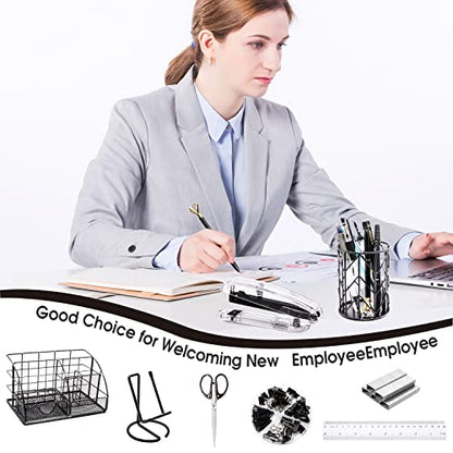 KAAKOW Black Desk Organizers and Accessories Office Supplies Set Stapler, Pen Holder, Phone Holder, Scissors, Pen, Ruler, 30 Paper Clips, 22 Binder Clip, 20 Tacks and 1000pcs Staples - color: Black