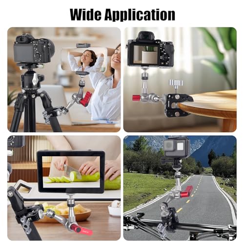 Universal Camera Clamp 10-60mm with 1/4"-3/8" Threads & Positioning Holes - Multi-Angle Adjustable Clamp for DSLR, Bike Handlebar, Desktop Streaming (Lightweight Aluminum Alloy) 62019