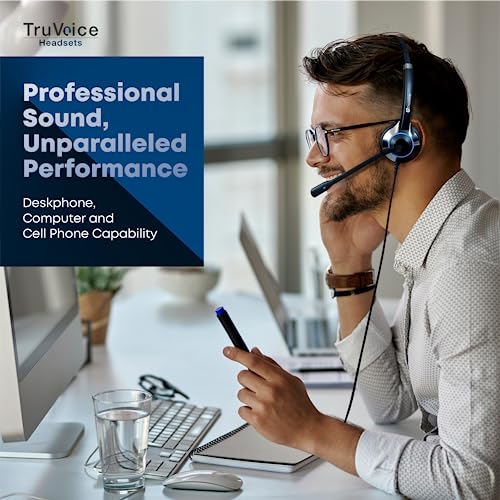 TruVoice Computer Dual Headset Bundle for Office Training | Monitoring | Supervising : Includes 2 x HD550 Headset with NC Microphone, Training Y Splitter + USB Cable Compatible with PC and Softphones