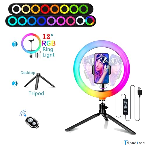 12" Selfie Ring Light with 4" Desktop Tripod Stand & 1 Phone Holder, LED Ringlight with Dimmable Modes(RGB) for Makeup/Photography/Videos/Vlog/TikTok(STDLR12-V2)