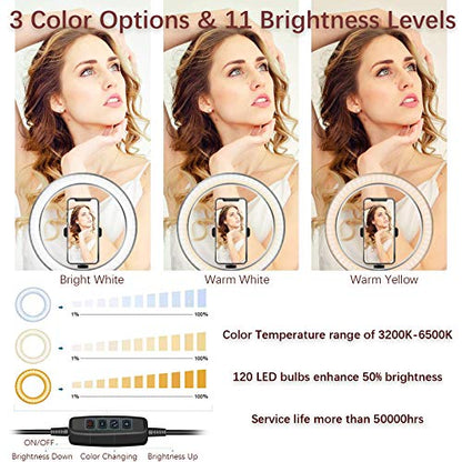 Ring Light OEBLD Dimmable with 3 Light Modes & 10 Brightness Level 360° Rotae LED Ring Fill Lights for Phone Live Stream Makeup YouTube Video Shooting (C(10'' Ring Light with Clip)) - size: C(10