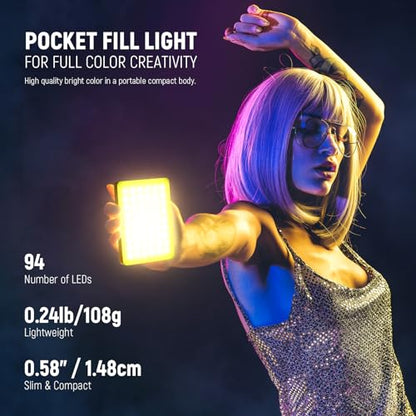 NEEWER VL67C RGB Selfie Light with APP Control, 94 LED CRI97 2000mAh Rechargeable, Cold Shoe Mount as Camera Light, Portable Front & Back Phone Clip for TikTok, Video Conference Light for Laptop