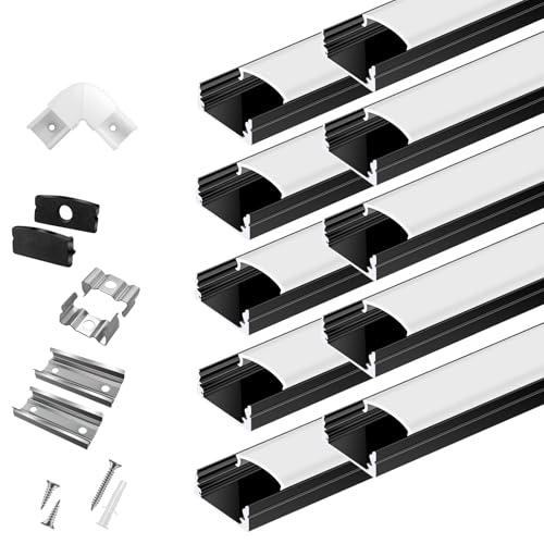 10-Pack 3.3ft/1Meter U Shape Black LED Aluminum Channel System with Milky Cover, End Caps and Mounting Clips, Aluminum Channel Profile for LED Strip Light Diffuser Installations (10pack*3.3ft) - size: 10pack*3.3ft(Black)