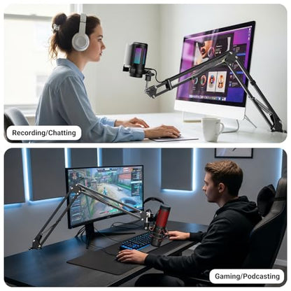 Microphone Arm Stand,Heavy Duty Adjustable Suspension Boom Scissor Microphone Stand with Clamp Clip & 3/8" to 5/8" Adapter and Cable Ties for Podcast, Streaming, Gaming, Recording