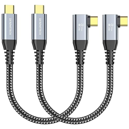ZeroneTeck 12 inch USB C Cable [2-Pack 1FT], 20Gbps High Speed Data Transfer Short, Right Angle USB C 3.2 Gen 2×2 100W PD Charging, 4K@60Hz Type C Monitor Cable 90 Degree for iPhone17, MacBook,SSD,KYY - color: Black, size: 1FT+1FT, style: Right Angle
