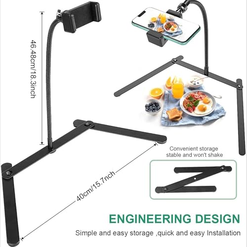 Gooseneck Phone Holder, Adjustable Overhead Phone Mount for Desk, Phone Stand for Recording Live Streaming, Mini Projector Stand Alternative, Overhead Tripod for Phone for Cooking Drawing Teaching