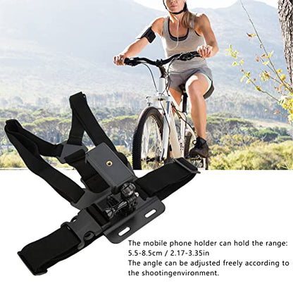 Qiilu Chest Harness Phone, Mobile Phone Chest Mount Adjustable Cellphone Selfie Chest Mount Harness Strap Holder with Cell Phone Clip Holder Compatible with Most Smartphones