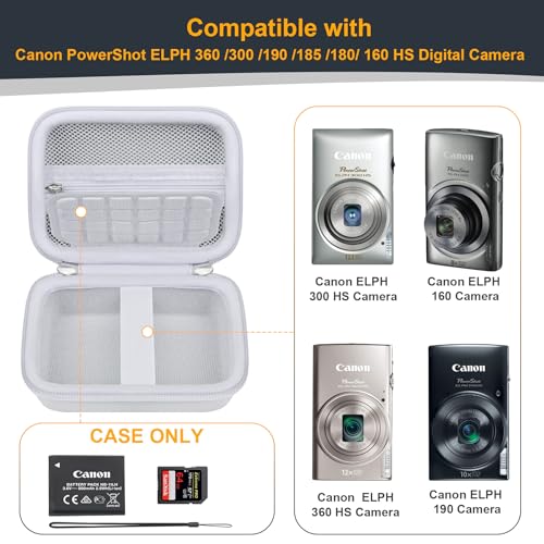 RAIALL Carrying Case for Canon PowerShot ELPH 360 HS A/IXY 650/ Canon IXUS 285 HS/Sony DSCW830/ CAMKORY/VAHOIALD Digital Camera, Vlogging Camera Travel Bag, Mesh Pocket for Batteries, White - color: White