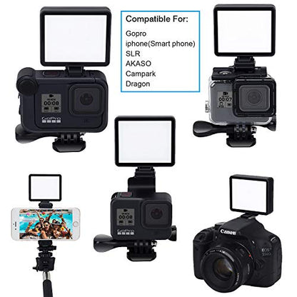 Suptig LED Video Light, Portable Photography Compatible for Gopro Mission 1 Pro, Gopro Hero 13, Hero 12,11,10,9,8,7,6,5,4,3,3+, DJI OSMO, AKASO, Sony DSLR Canon Camera Gopro Vlogging.