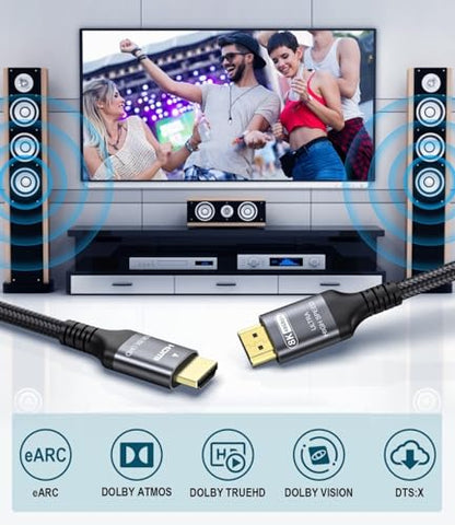 Certified 10K 8K 4K HDMI 2.1 Cable 3.3FT, 48Gbps Ultra High Speed HDMI Cord | Ethernet CEC 4K 240Hz 165Hz 144Hz 120Hz 8K 60Hz eARC Netflix HDCP2.3 HDR10+ PC Laptop RTX5090 TV Monitor Projector X-box PS5 - size: 3.3 ft
