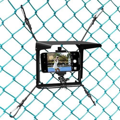 Cell Phone Fence Mount with Shade, Phones Holder Mounting Kit for iPhone, Mevo Start, GoPro and Other Action Cameras, for Recording Baseball, Hockey, Softball and Tennis Games (Black) - color: Black