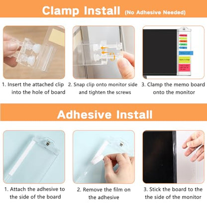 Monitor Memo Boards for Computer, Upgrade Transparent 3 PCS (Left & Right & Bottom) Multifunction Screen Message Reminder Pad Side Panel Phone Holder Organizer for Office Desktop, with Pen Sticky Note - style: Left + Right + Bottom