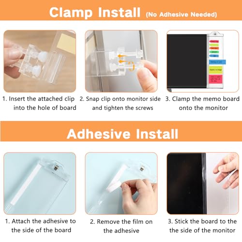 Monitor Memo Boards for Computer, Upgrade Transparent 3 PCS (Left & Right & Bottom) Multifunction Screen Message Reminder Pad Side Panel Phone Holder Organizer for Office Desktop, with Pen Sticky Note - style: Left + Right + Bottom