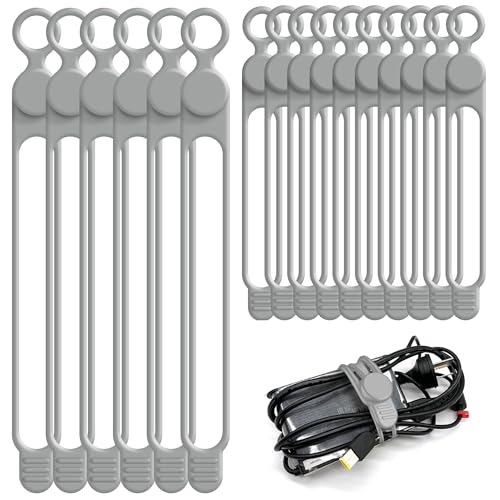 Silicone Cable Ties Cord Organizer for Cable Management, 16PCS 4.2" and 7.1" Reusable Cable Organizer Electronic Accessories for Home, Office, Kitchen, School, Travel (Grey) - color: Grey, size: 4.2 Inch+7.1 Inch