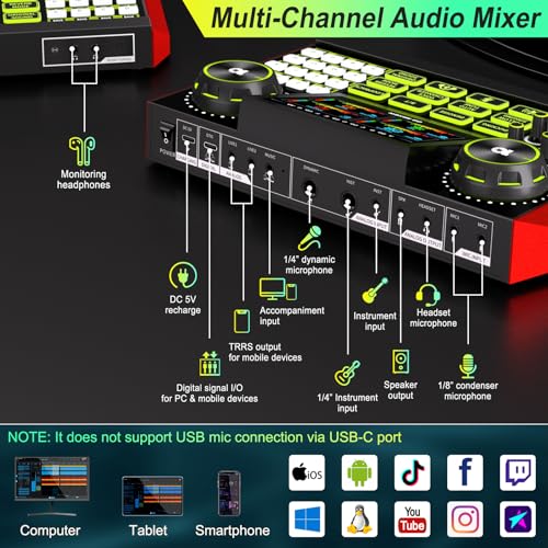 Podcast Microphone Bundle with Live Sound Card Audio Mixer, Podcast Equipment Bundle Sound Board with 3.5mm Condenser Microphone for Pc/Phone Live Streaming Singing Gaming,Voice Changer, Denoise - color: Black Mic+G9 Audio mixer