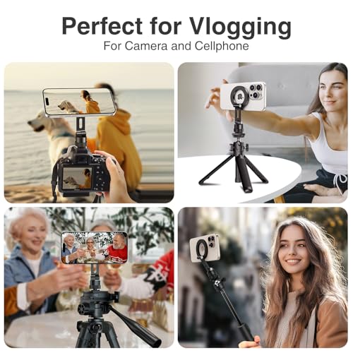 elitehood Magnetic Magsafe Tripod Phone Mount Holder, Foldable Phone Holder for Tripod Attachment with 1/4” Screw & Cold Shoe, All Aluminum iPhone Mount Adapter for Recording Shooting Vlogging - style: Cold Shoe Base
