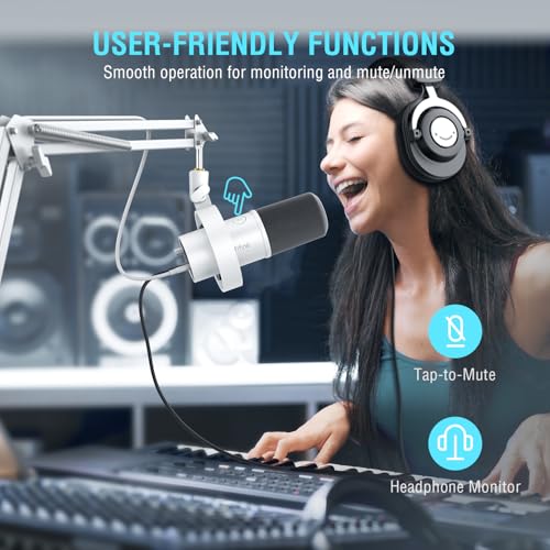 FIFINE Dynamic Microphone with Boom Arm, Studio Vocal XLR Microphone, Podcast USB Mic Kit for PC with Mute Button, Volume Knob, Headphone Jack, for Streaming Recording-AmpliTank K688CT White - size: K688CT White