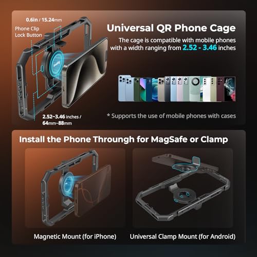 SmallRig All-in-One Universal Quick Release Phone Video Rig Kit Pro, Phone Stabilizer Rig Kit with LED Light Microphone QR Tripod Dual Handles Power Bank Holder, for Creator & Live Streaming - 4704 - style: All-in-One Kit