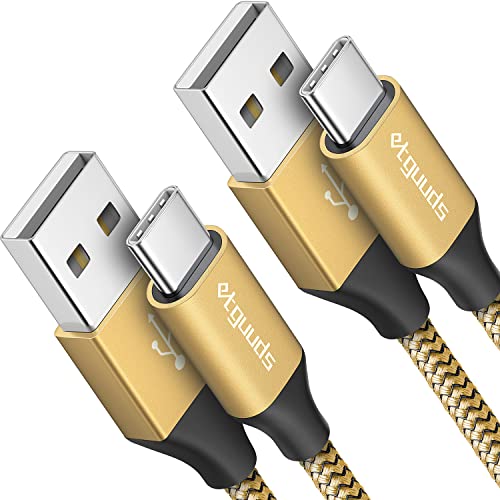 etguuds USB to USB C Cable 2ft, 2-Pack USB A to Type C Charger Cord Fast Charging for Samsung Galaxy A17 A16 A15 A26 A36 A56, S25 S24 S23 S22 S21 S20 S10 Note 20, for iPhone 17 16 15, Moto, Gold - color: Gold, size: 2ft