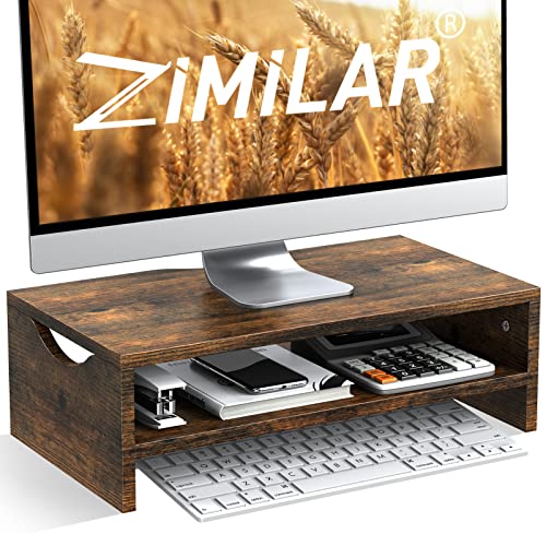 Zimilar Monitor Stand Riser, 2 Tiers Laptop Computer Monitor Riser for PC Screen, iMac, Desktop Wooden Screen Monitor Stand Riser with Storage for Home Office - color: Rust Brown