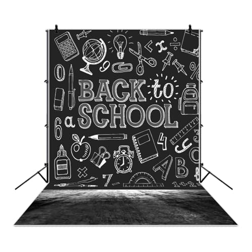 Laeacco Back to School Backdrop 3x5ft Black and White Online Course Decor Photo Background Chalk Drawing Blackboard Vintage Grunge Floor Math Class Online Teaching Background Student Portrait - size: 3x5ft