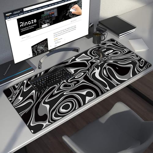 Rinaze Large Gaming Mouse Pad with Superior Micro-Weave Cloth, Extended Desk Mousepad with Stitched Edges, Anti-Slip Keyboard Pad for Computer, Home and Gaming - color: Silver