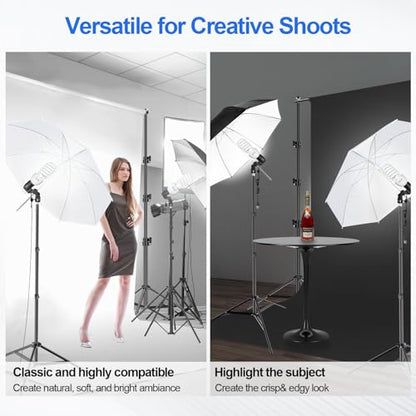 EMART Photography Lighting Kit with 8.5x10FT Photo Backdrop Stand System & Photography Umbrella, 5500K 45W CFL Bulb, Black/White Muslin Backdrop, Umbrella Lights for Video Recording, Portrait, Studio - size: 8.5*10ft Stand/6.5*10ft Backdrop