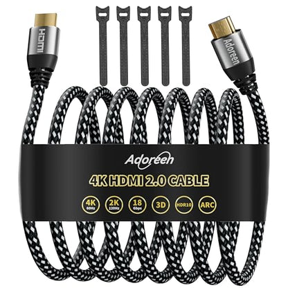 Adoreen 4K HDMI Cable 25 Feet,High Speed 18Gbps Braided HDMI 2.0 Cable Cord,4K@60Hz,2K,1080P,ARC HDR HDCP 3D,Sturdy&Flexible&Untangled&Supreme Texture,Compatible Monitor UHD TV PC PS5 Xbox+5 Ties - size: 25FT-1PK