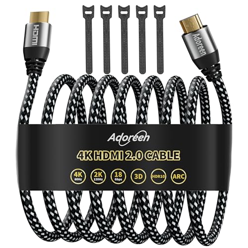 Adoreen 4K HDMI Cable 25 Feet,High Speed 18Gbps Braided HDMI 2.0 Cable Cord,4K@60Hz,2K,1080P,ARC HDR HDCP 3D,Sturdy&Flexible&Untangled&Supreme Texture,Compatible Monitor UHD TV PC PS5 Xbox+5 Ties - size: 25FT-1PK