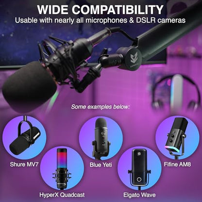 Sensic SA-30 Microphone Boom Arm, 360° Rotatable Mic Stand with 6 inch riser, Microphone Holder with 1/4", 3/8" and 5/8" Adapters, Professional Microphone Arm with Accessories, Mic Boom Arm Black