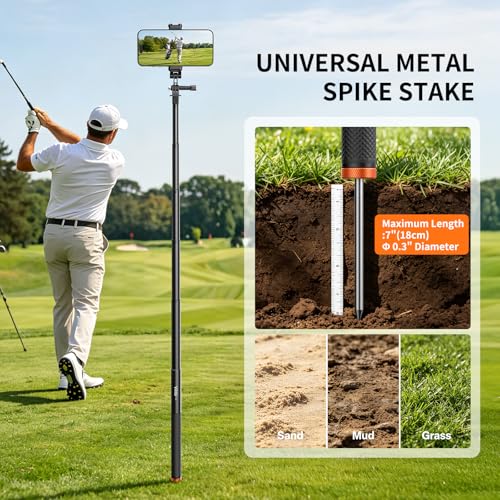 VRIG 63in Invisible Selfie Stick for Insta360 X5, X4 Air, DJI Osmo 360, Xtra 360 Camera, Golf Monopod with Stake Spike, Wrist Strap & GoPro Adapter for Mission 1 Pro/Hero 13, Action Cameras