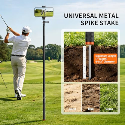 VRIG 63in Invisible Selfie Stick for Insta360 X5, X4 Air, DJI Osmo 360, Xtra 360 Camera, Golf Monopod with Stake Spike, Wrist Strap & GoPro Adapter for Mission 1 Pro/Hero 13, Action Cameras